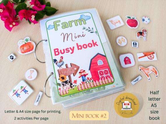 PRINTABLE Farm Mini Busy Book #2 Watercolor Toddler Kindergarten Pre-k Farm Learning Binder - PDF