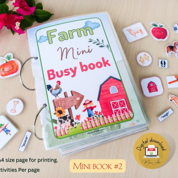 Farm Mini Busy Book #2 PRINTABLE Watercolor Toddler Kindergarten Pre-k Farm Learning Binder - PDF
