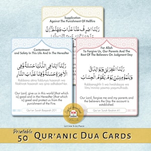 Afdrukbare 50 korandua-flashcards, ramadankaarten, rabbana-gebed moslimsmeekbeden islamitisch leren - pdf