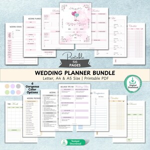 Printable Wedding Planner Binder for Your Perfect Day | Wedding Planning Checklist, Itinerary, Budget, and Timeline | 6 Color Options