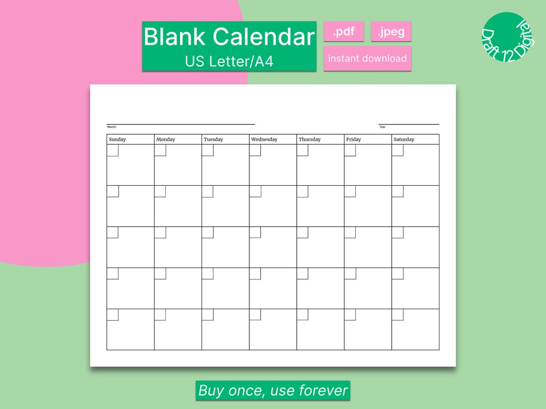 Printable Minimalist Blank Calendar Fill-in-the-blank - Etsy