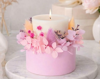 Pink Botanical Candle, Luxury Floral Designer Candle, Romantic Gift for Her, Aesthetic Home Decor, Handmade Dried Flower Candle