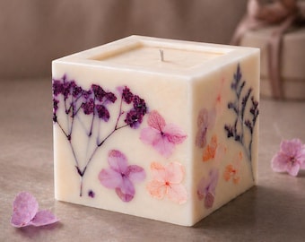 Botanical Soy Candle with Dried Flowers, Handmade Luxury Candle, Gift for Mother's Day, Anniversary, Birthday Gift for Her, Scented Candle