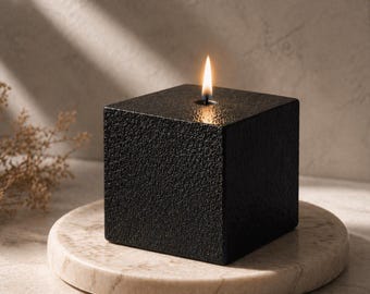 Black Cube Candle, Decorative Soy Candle, Hand Painted, Minimalist Decor, Modern Home Gift, Dark Aesthetic Candle, Geometric Square Block
