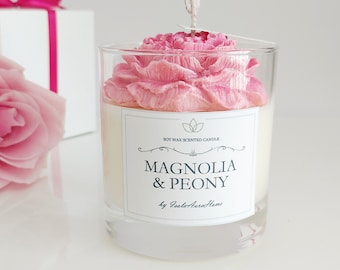 Bloemenkaars Peony Magnolia Rose, esthetische kaarsen, verjaardagscadeau voor vriend, mooie kaars, Valentijnsdag cadeau voor haar, voor vrouw