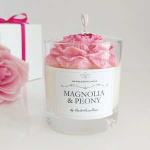 Flower candle Peony, Scented soy wax candle, Beautiful aesthetic candle, Elegant candle home decor, Romantic gift for her, Gift packaging
