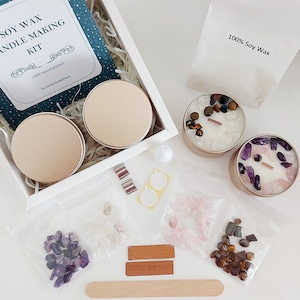 Candle making kit with CRYSTALS, DIY Soy candle kit, Crystal candle making kit, Birthday gift, Mothers day gift box, Christmas gift art box