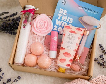 Relax Spa Gift Box for Her: Flower Candle & Spa Treats, Self Care Package for Women Birthday Gift