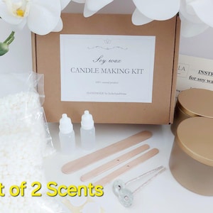 DIY Candle making kit 2 scented soy wax candles gold tins, Diy Craft kit for Adults and Kids, Housewarming gift for Friend or Sister