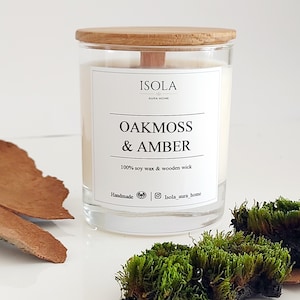 Minimalist Scented Candles Oakmoss & Amber - Aesthetic Soy Candles Masculine Woody Scent Hygge Candles Scandinavian Home Decor Nordic Style