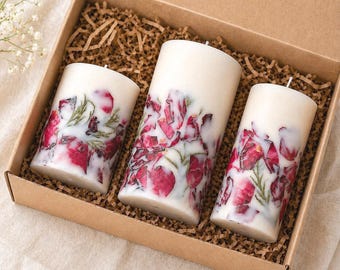 Set regalo di candele di soia floreali, candele in confezione regalo, candele profumate fatte a mano per lei, regalo per la festa della mamma, candele ai petali di rosa