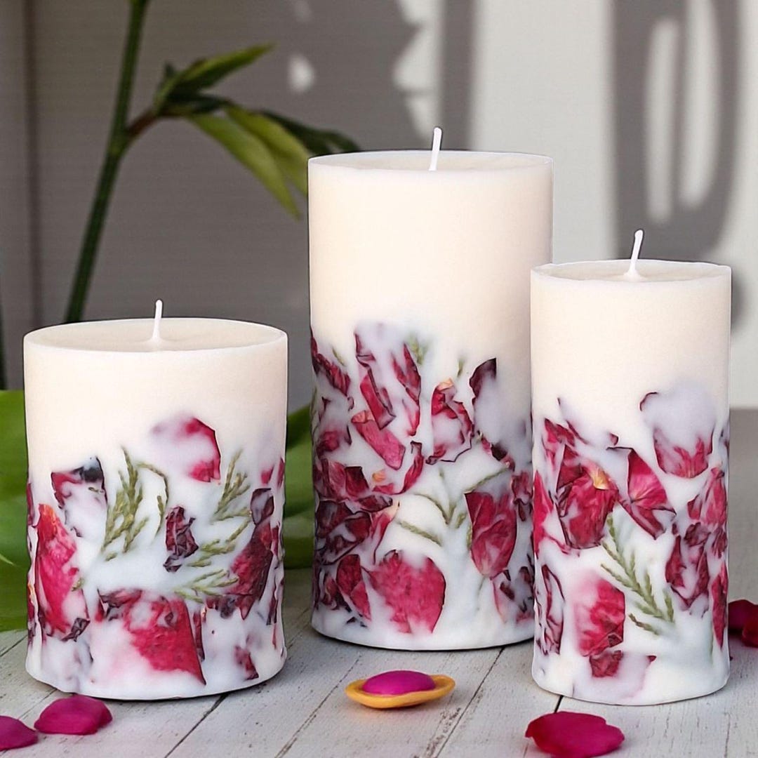 Dried Flower Candles Personalized Scented Pillar Rose Candle Gift for ...