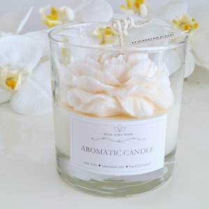 White peony Flower candle Decorative Personalized gift Floral home decor Unique candle gift Valentines gift for her Birthday gift friend