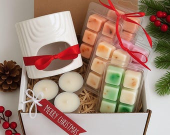 Scented Soy Melts & Ceramic Burner Gift Set: Handmade Vegan Wax Melts, Winter Holiday Scents, Home Fragrance, Christmas Gift