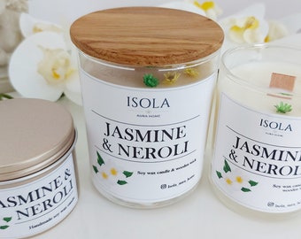 Flower candle Jasmine Neroli, Scented soy wax candle with woodwick, Valentine's day gift for woman, Birthday, Home decor