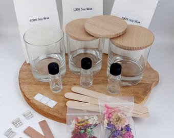 Soy Candle Making starter kit Woodwick & Flowers, Large DIY candle kit for Beginners, Make your own candle, Do it yourself Craft kit, Art