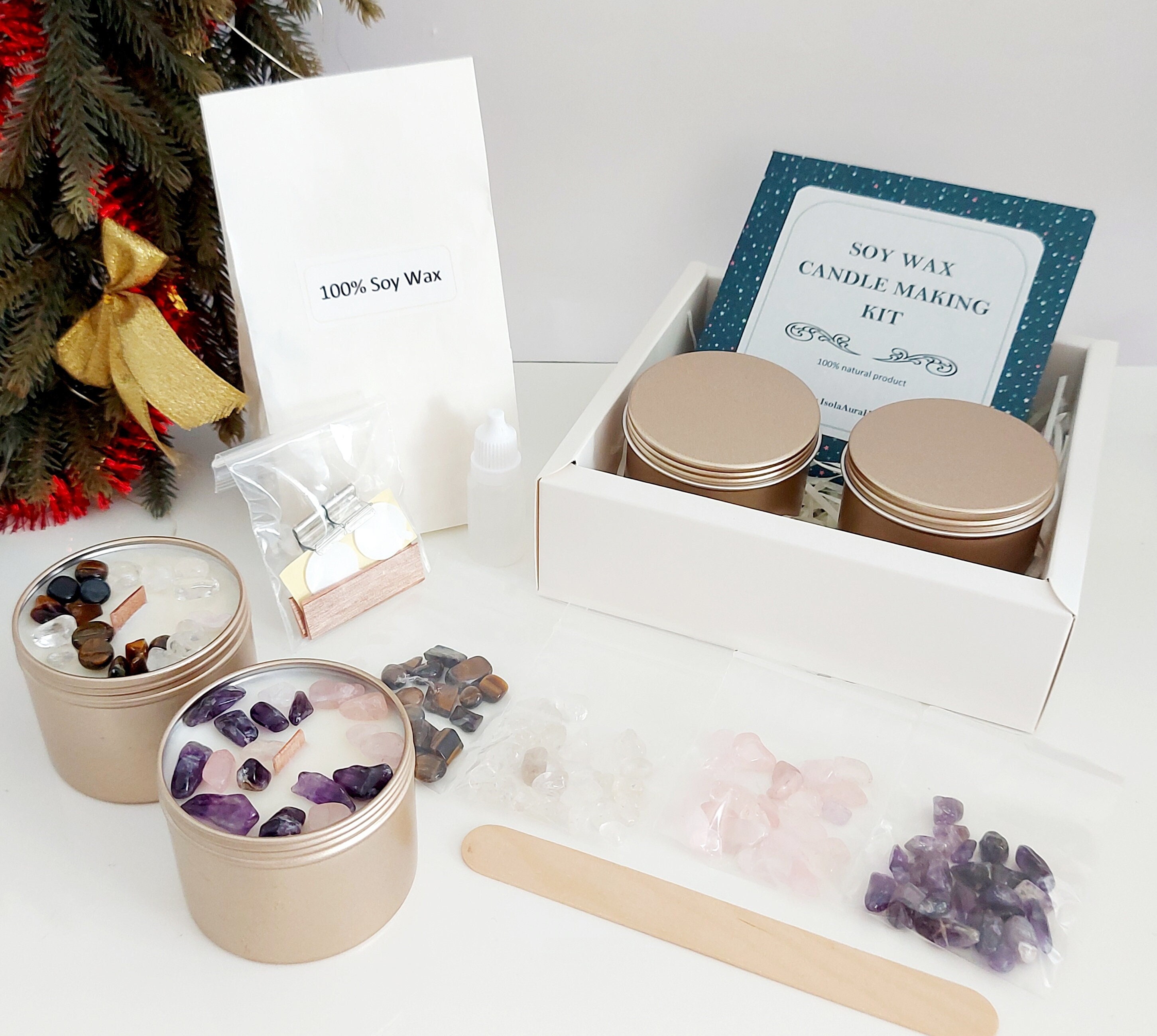 Soy Candle Kit With CRYSTALS, DIY Candle Making Kit for Beginners, Craft  Kit for Adults, Christmas Gift, New Year Gift Ideas, Xmas Present 