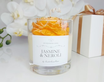 Peony flower candle Jasmine and Neroli, Soy wax candle with wax flower on top, Beautiful Valentines day gift for Her, Birthday, Home decor