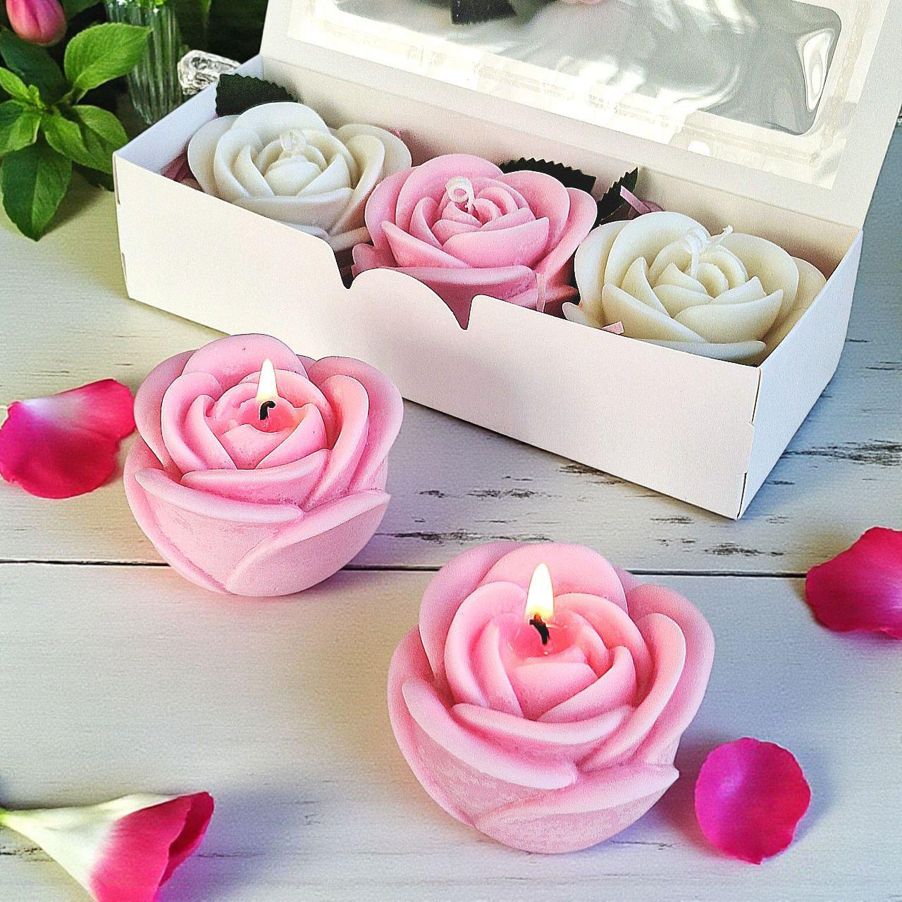 Handmade Flower Candle Gift Box, Scented Rose Candles Set, Custom