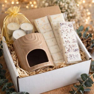 Set de regalo de cera botánica derretida y fundidor, cera perfumada con flores y quemador de cerámica, regalo para el Día de la Madre, regalo de aromaterapia de cumpleaños para mujeres.