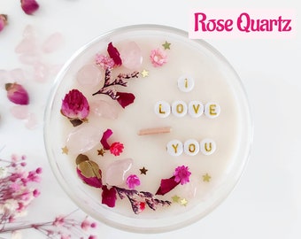 Custom hidden message candle crystal gemstones Rose Quartz, Personalized secret message inside candle, Romantic Anniversary gift for Him