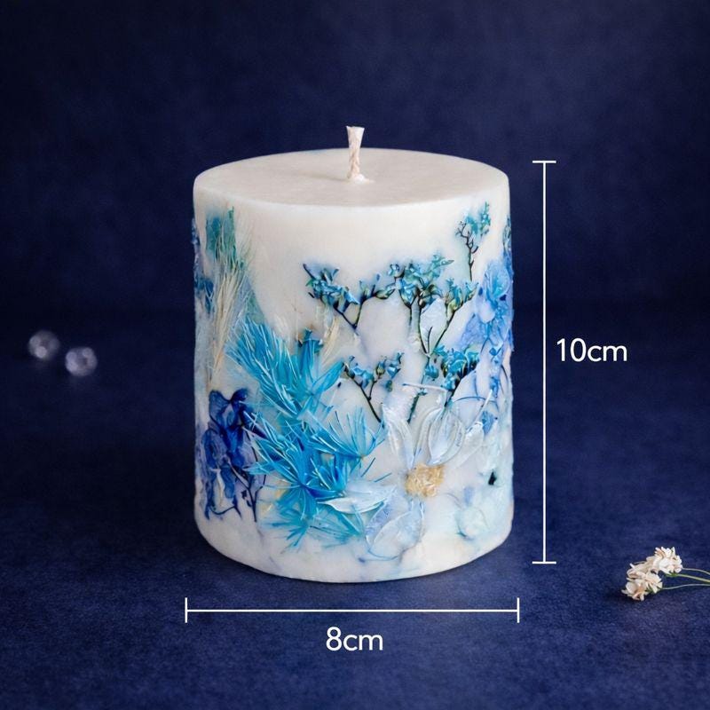 花 キャンドル Candle ブルー ハンドメイドフラワーソイキャンドル｜ブルードライフラワー入りの香り