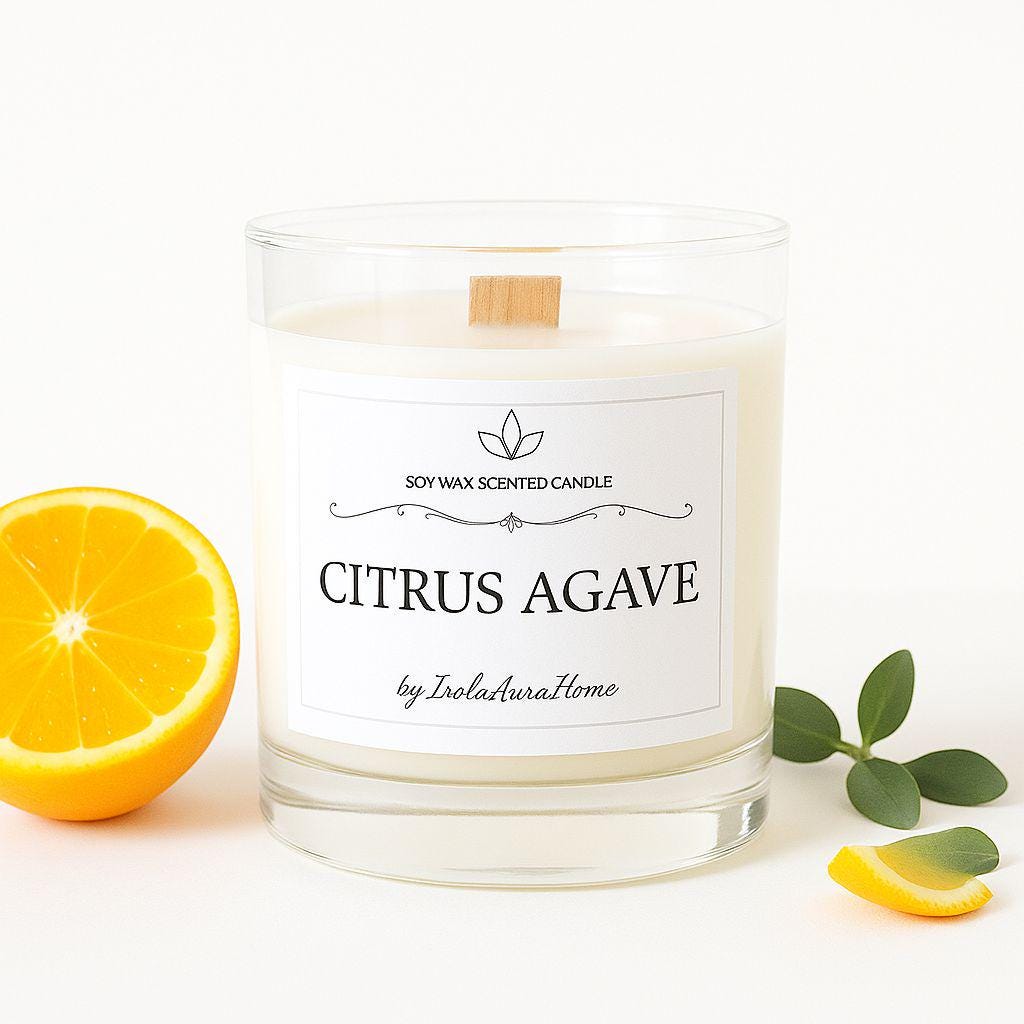 シトラスアガベキャンドル：フレッシュで甘い香り、天然ヴィーガンソイ