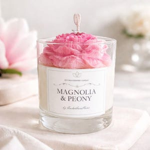 Flower candle Peony, Scented soy wax candle, Beautiful aesthetic candle, Elegant candle home decor, Romantic gift for her, Gift packaging