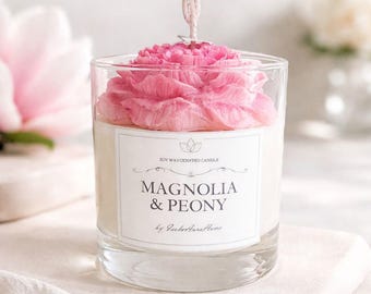 Flower candle Peony, Scented soy wax candle, Beautiful aesthetic candle, Elegant candle home decor, Romantic gift for her, Gift packaging