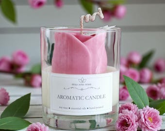 Soja-Kerze Rosa im Glas - Benutzerdefinierte Duft Romantisches Valentinstag oder Geburtstagsgeschenk