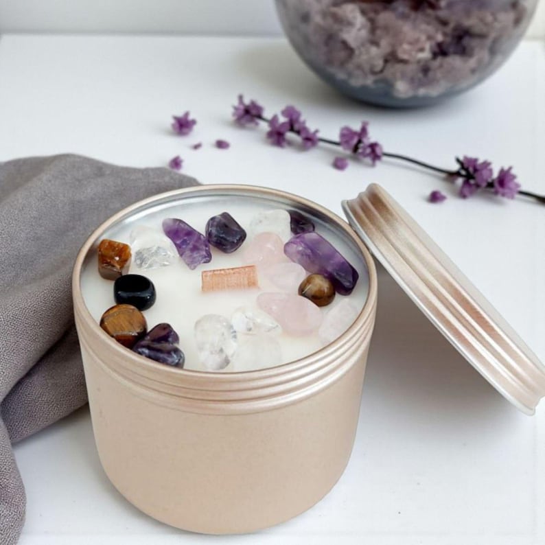 DIY soy wax candle kit with natural gemstone crystals