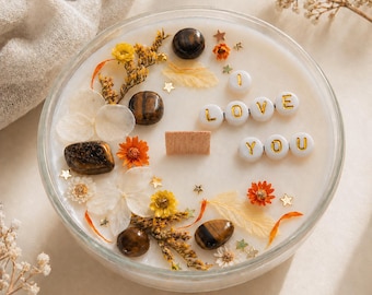 Personalized Candle Gift with Custom Hidden Message, Scented Soy Wax Candle with Crystals and Flowers, Unique Gift for Her, Birthday Gift