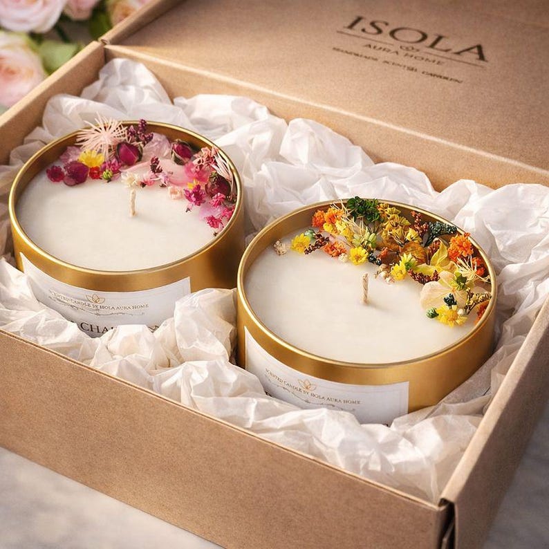 Flower Soy Candle Gift Set, Handmade Scented Candles With Dried Flowers ...