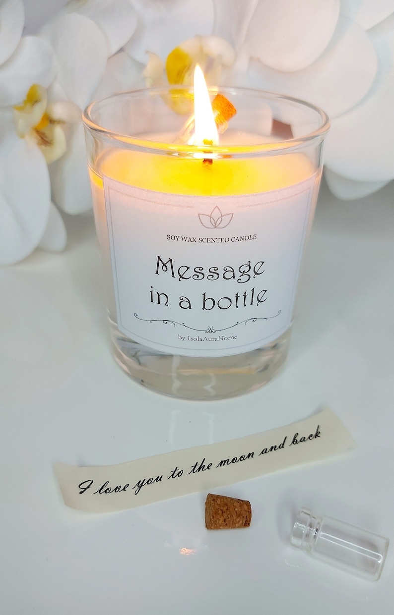 Personalised hidden message in a Bottle candle, Secret message candle, Valentines day gift for Boyfriend, for Him, Birthday gift for Friend image 1