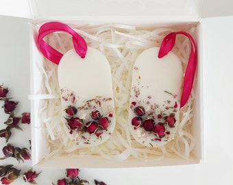 Scented Wax Sachet Set Rose Flower Gift Box: Natural Freshener for Wardrobe Drawer, Vegan Soy Wax, Essential Oil, Floral Gift Home Fragrance