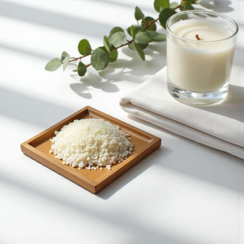 Candle starter kit for beginners with soy wax, dried flowers, and wooden sticks.