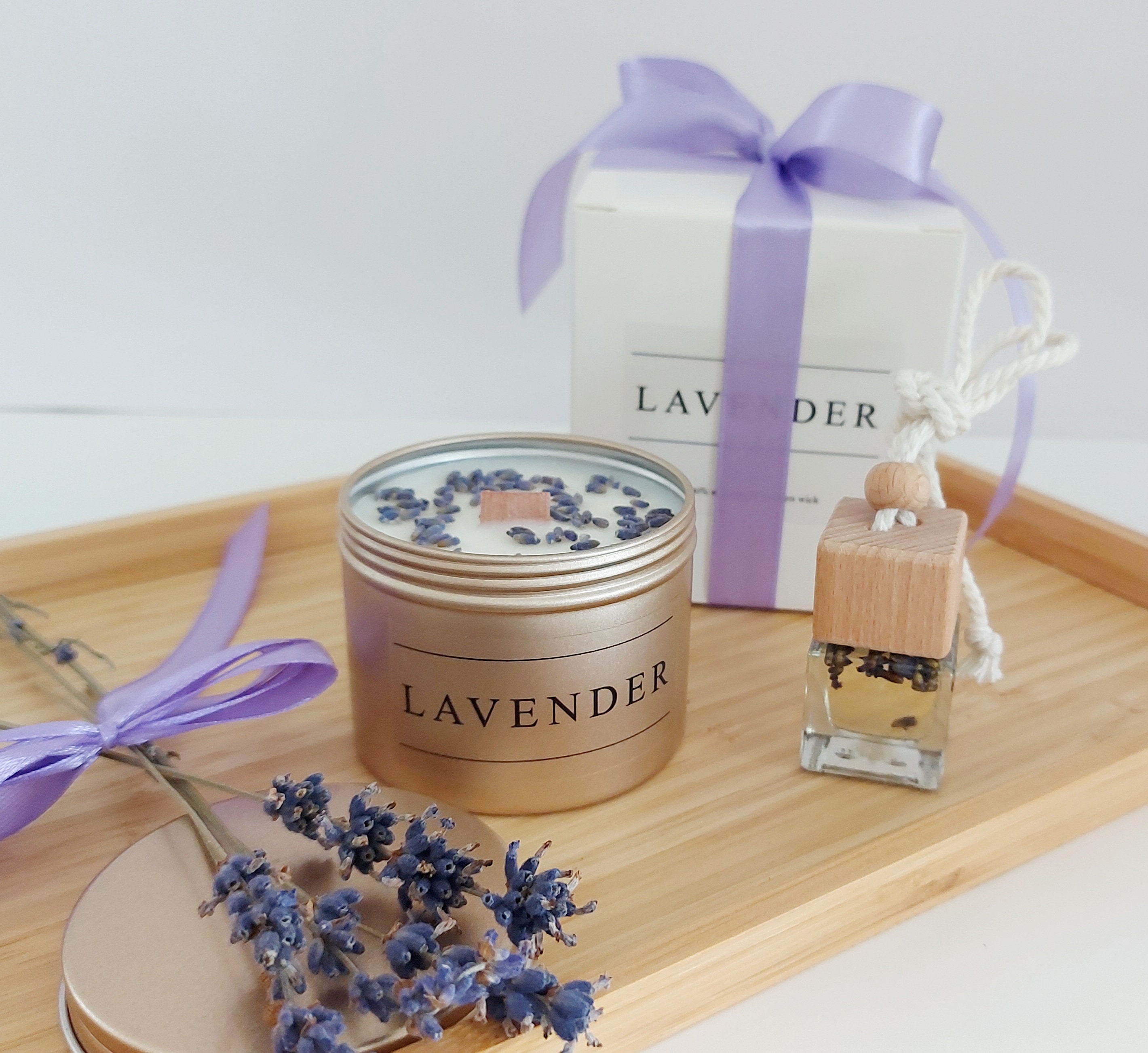 ラベンダーギフトボックスキャンドルと車用ディフューザー、ラベンダー