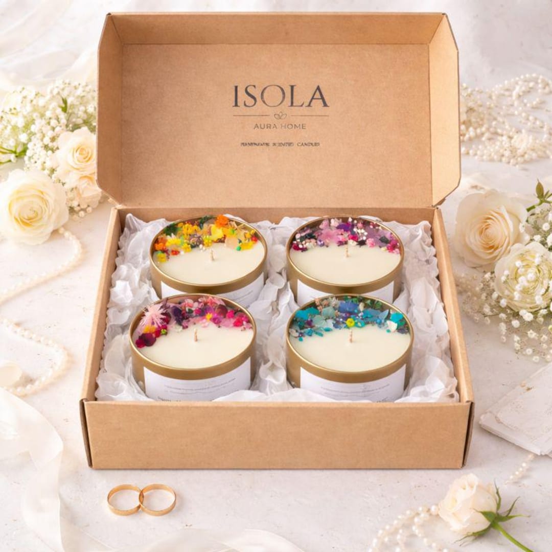 Personalized Wedding Candle Gift Set, Floral Designer Soy Candles With ...