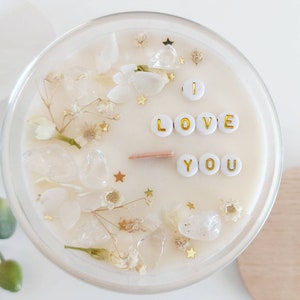 Candela profumata personalizzata per il compleanno con messaggio segreto nascosto, fiori e cristalli, regalo a sorpresa divertente per un&#39;amica, annuncio di gravidanza