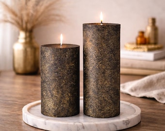 Set di candele a colonna nere e dorate, candele di soia dipinte a mano, arredamento moderno e minimalista per la casa, regalo unico per la casa