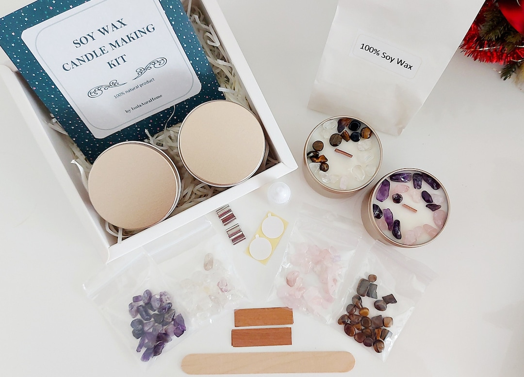 Candle Making Kit With CRYSTALS, DIY Soy Candle Kit, Crystal Candle