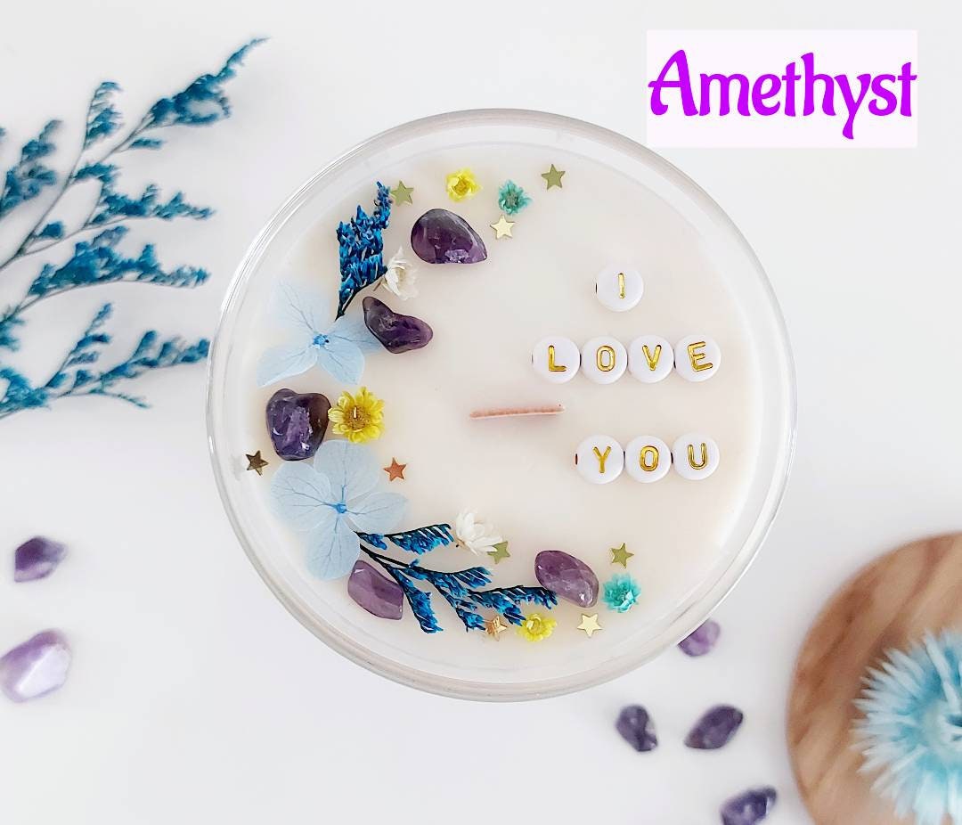 Hidden Message Candle With Crystals Amethyst, Personalized Secret