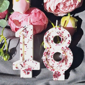 Custom Birthday Number Candle with Rose Petals for Cake Decoration 1st Birthday Party Age Candle Cake Topper Anniversary gift Birthday decor