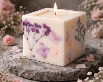 Vela botânica, feita à mão com cera de soja, vela com flores secas de verdade, aroma personalizado, presente floral de aniversário, vela para o Dia das Mães, presente de aniversário de casamento