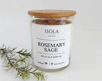ROSEMARY SAGE candle Headaches & Nausea Herbal Healing Stress relief Intention Aromatherapy Relaxing New balance Soy wax Self Care Gift
