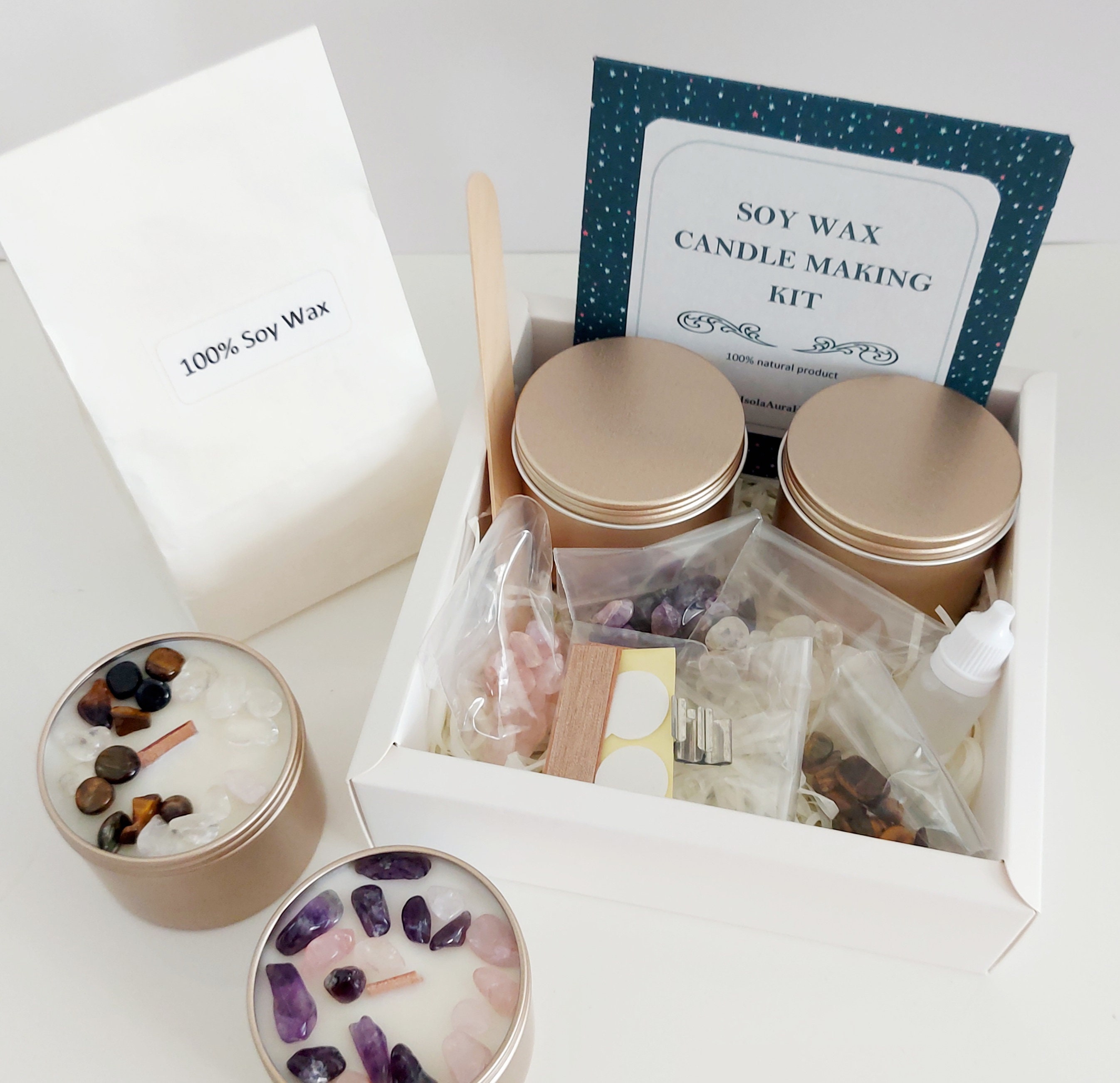 Candle Making Kit With CRYSTALS, DIY Soy Candle Kit, Crystal