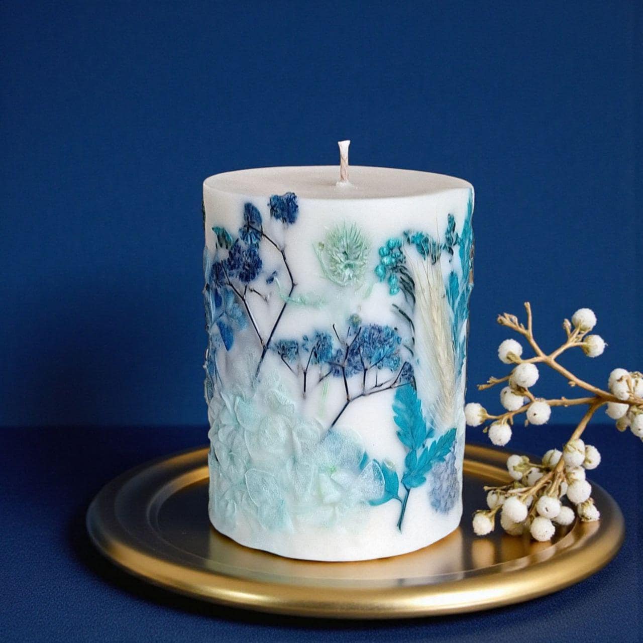 花 キャンドル Candle ブルー ハンドメイドフラワーソイキャンドル｜ブルードライフラワー入りの香り