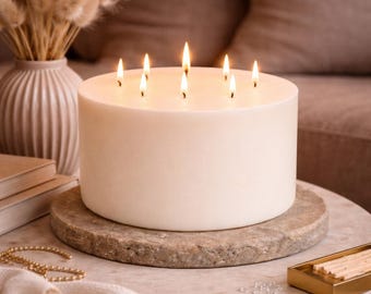 Vela XL grande de 7 mechas sin perfume, vela cilíndrica de soja color marfil, decoración minimalista para el hogar, vela llamativa, centro de mesa para bodas, regalo de inauguración de casa