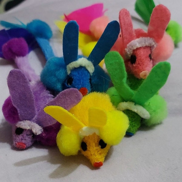 Too Cute Deluxe Furry Bunny Mice with pom poms and feathers and Catnip inside