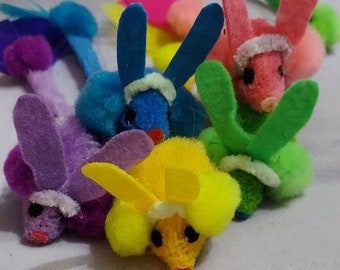 Too Cute Deluxe Furry Bunny Mice with pom poms and feathers and Catnip inside